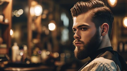 Male model as a retro barber in a classic barbershop, style and grooming.