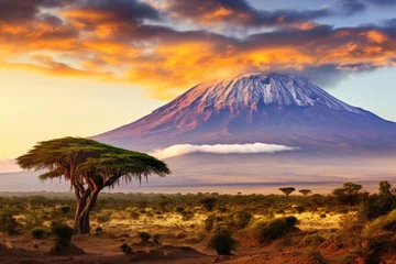 Foto auf Acrylglas Kilimandscharo Kilimanjaro mount background in National park. Safari landscape, Tanzania Africa. Generative ai