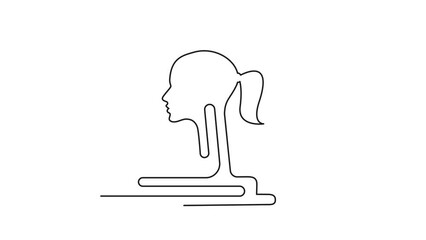 Continuous Line Women's Profile Icon, Monoline Girl Head Silhouette Symbol, One Line Cameo Silhouette, Lady Sign, Female Endless Shape Illustration