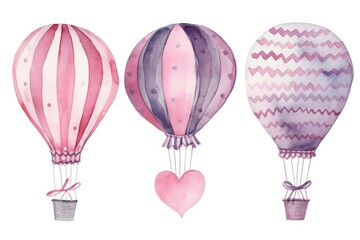 Sweet watercolor ballons in different styles cliparts isolated on white background