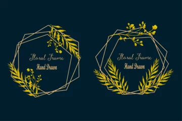 Fotobehang Luxury elegant wreath hand drawn round floral frames set. Vector illustration for label, corporate identity, logo, branding, wedding invitation, greeting card, save the date © CzakaU