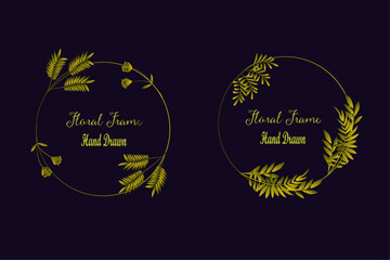 Luxury elegant wreath hand drawn round floral frames set. Vector illustration for label, corporate identity, logo, branding, wedding invitation, greeting card, save the date