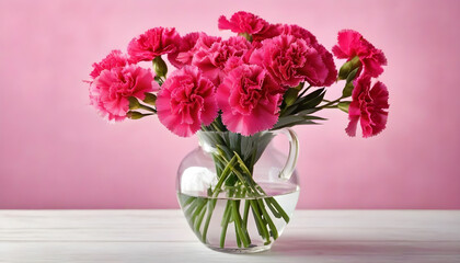 bouquet of pink tulips in a vase , bouquet of carnations in a vase Valentine's day, birthday,women's day romantic surprise created with generative ai