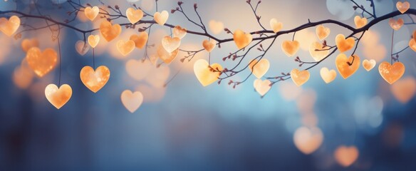 an image of a branch filled with hearts - obrazy, fototapety, plakaty