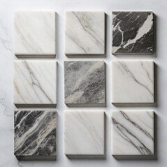Set of marble tiles isolated on white background. Marble texture with natural pattern