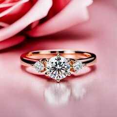 Solitaire diamond ring with a rose  gold engagement ring 6 prongs