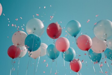 balloons in blue, pink and white on a blue background