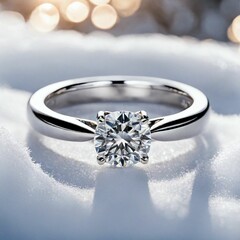 Solitaire diamond ring on snow white gold engagement ring 4 prongs