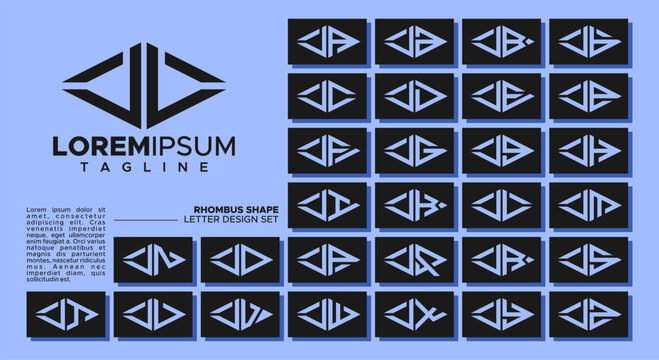 Bundle of geometric line rhombus letter J JL logo design