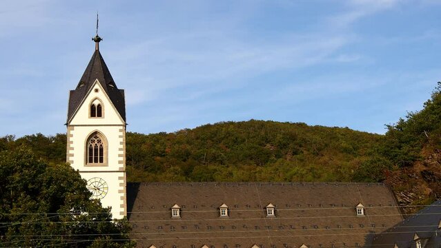 historic church of kamp bornhofen on the rhine river in germany video