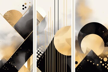 Set of abstract geometric backgrounds with hand drawn textures. Generative AI