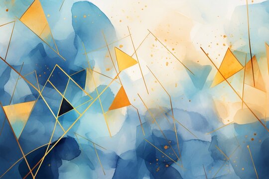 Abstract watercolor background with triangles. Hand-drawn watercolor illustration. Generative AI