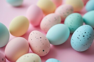 Fototapeta na wymiar colorful eggs arranged together on a pink background