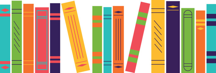 Multicolored book spines. Books on a transparent background. Vector illustration in flat style, EPS 10.	