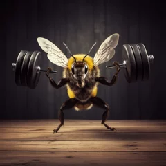 Fototapete Rund A bee doing exercise with a dumbell © Pastel King