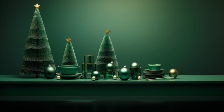 A minimal and evocative Christmas and New Year scene in bold green - Powered by Adobe