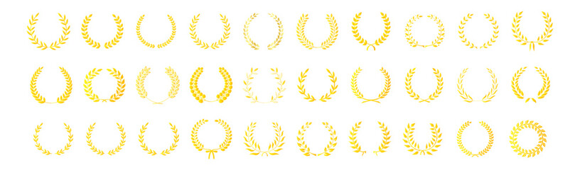 a collection of different golden silhouettes of laurel-leaf wreaths depicted on a white background vector eps10