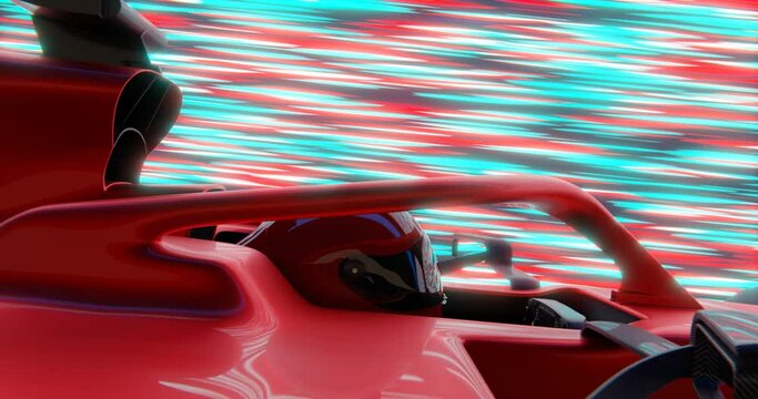 Close-up of racing car pilot while driving at high speed