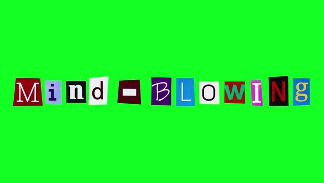 Mind-blowing title in funny cartoon style animation with crumpling and unwrapping letters on alpha channel background. Loop of adjective meaning mesmerizing perfectly suitable for chroma key usage