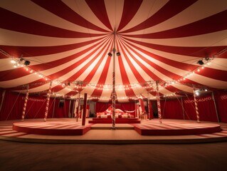 Retro style circus tent in red and white colors 