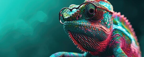 Obraz premium Portrait of a chameleon with glasses.