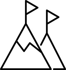 Flag on Mountain Vector Icon for Shops and Stores. Suitable for books, stores, shops. Editable stroke in minimalistic outline style. Symbol for design