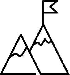 Flag on Mountain Vector Line Sign for Adverts. Suitable for books, stores, shops. Editable stroke in minimalistic outline style. Symbol for design