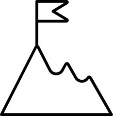 Flag on Mountain Simple Outline Sign for Adverts. Suitable for books, stores, shops. Editable stroke in minimalistic outline style. Symbol for design