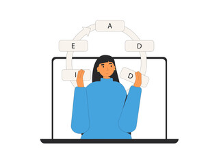 Young product manager using ADDIE model for developing online project.