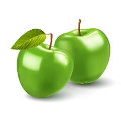 A minimalist and eye-catching illustration on white background featuring two charming green apples