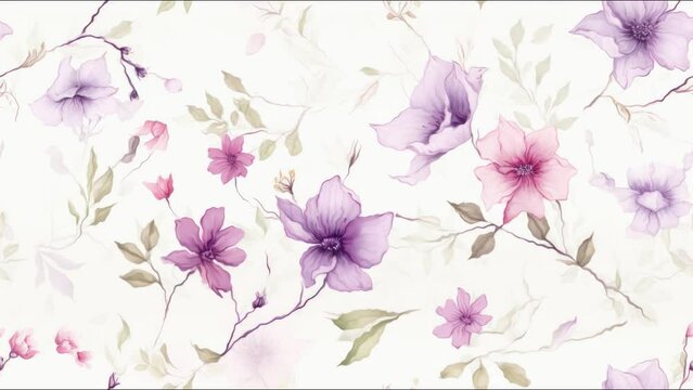 Floral background with pastel colors in loop. Flowers in loop as pattern, horizontal movement