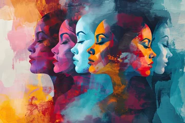 Foto op Plexiglas Colorful illustration of a group of women. International Women's Day concept. © Simon
