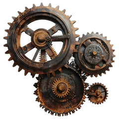 Steampunk gears and cogwheels isolated on transparent or white background, png
