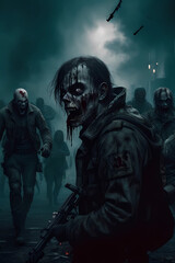 War of zombies against people. Post apocalyptic world