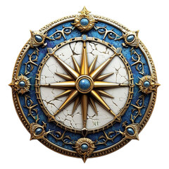 Fototapeta na wymiar Blue, gold and ivory compass isolated on a transparent background
