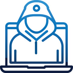programmer in a hood on laptop, icon outline gradient