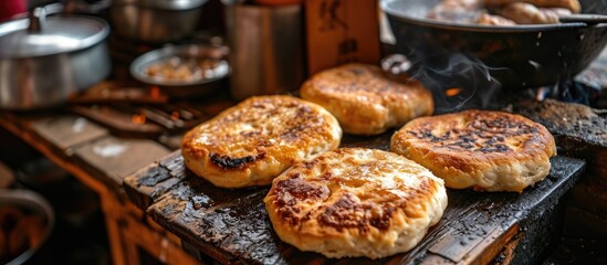 Chinese brown sugar pancake, griddle buns in Chengdu, guo kui.