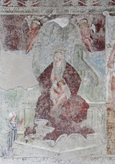 Madonna in Trono con Bambino; affresco nella chiesa dei Santi Cornelio e Cipriano a Cornello dei Tasso (Bergamo)
