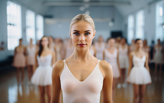 Young woman ballerina in dance studio - ballet and dancer concept