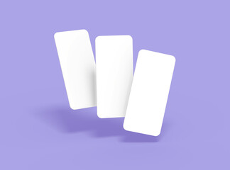 Blank separated mobile phone screens for ui ux app presentation. 3d rendering.