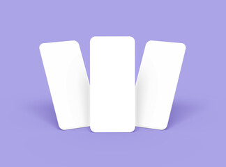 Blank separated mobile phone screens for ui ux app presentation. 3d rendering.