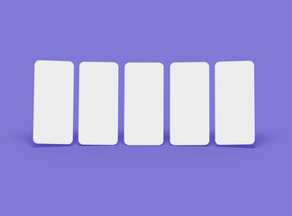 Blank separated mobile phone screens for ui ux app presentation. 3d rendering.