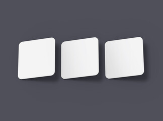 Blank square cards for design presentation. 3d rendering.