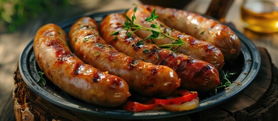 Grilled bratwurst on plate