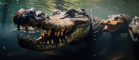 Fotobehang Cuban crocodiles floating in Cuba's Zapata Swamp. © TheWaterMeloonProjec