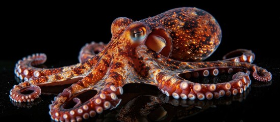 Amphioctopus marginatus, also called the coconut octopus and veined octopus, is a small cephalopod typically measuring 8 cm with arms.