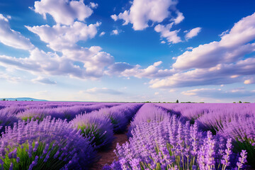Lavender Fields in Full Bloom under Summer Sky