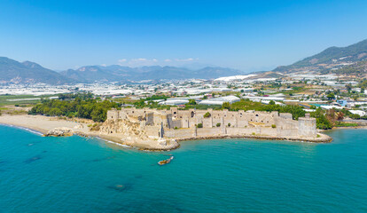 Aerial view of the Mamure Castle or Anamur Castle in Anamur Town, Turkey