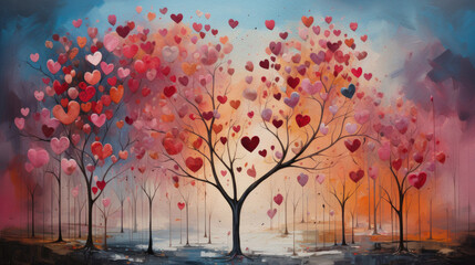 Creative hearts shape. Love concept, modern painting, generative ai