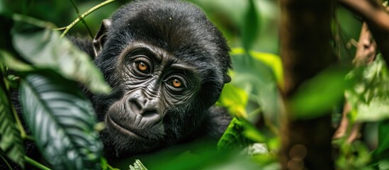 Curious young Grauer's Gorilla in DRC's Kahuzi-Biega National Park.